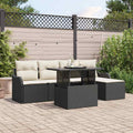 vidaXL Sitzgruppe für den Outdoor mit Kissen 6 pcs Schwarz Poly Rattan