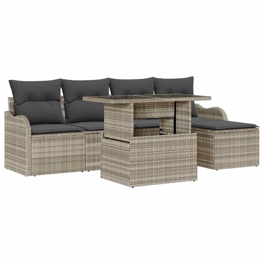 vidaXL Sitzgruppe für den Outdoor 6 pcs Hellgrau Poly Rattan