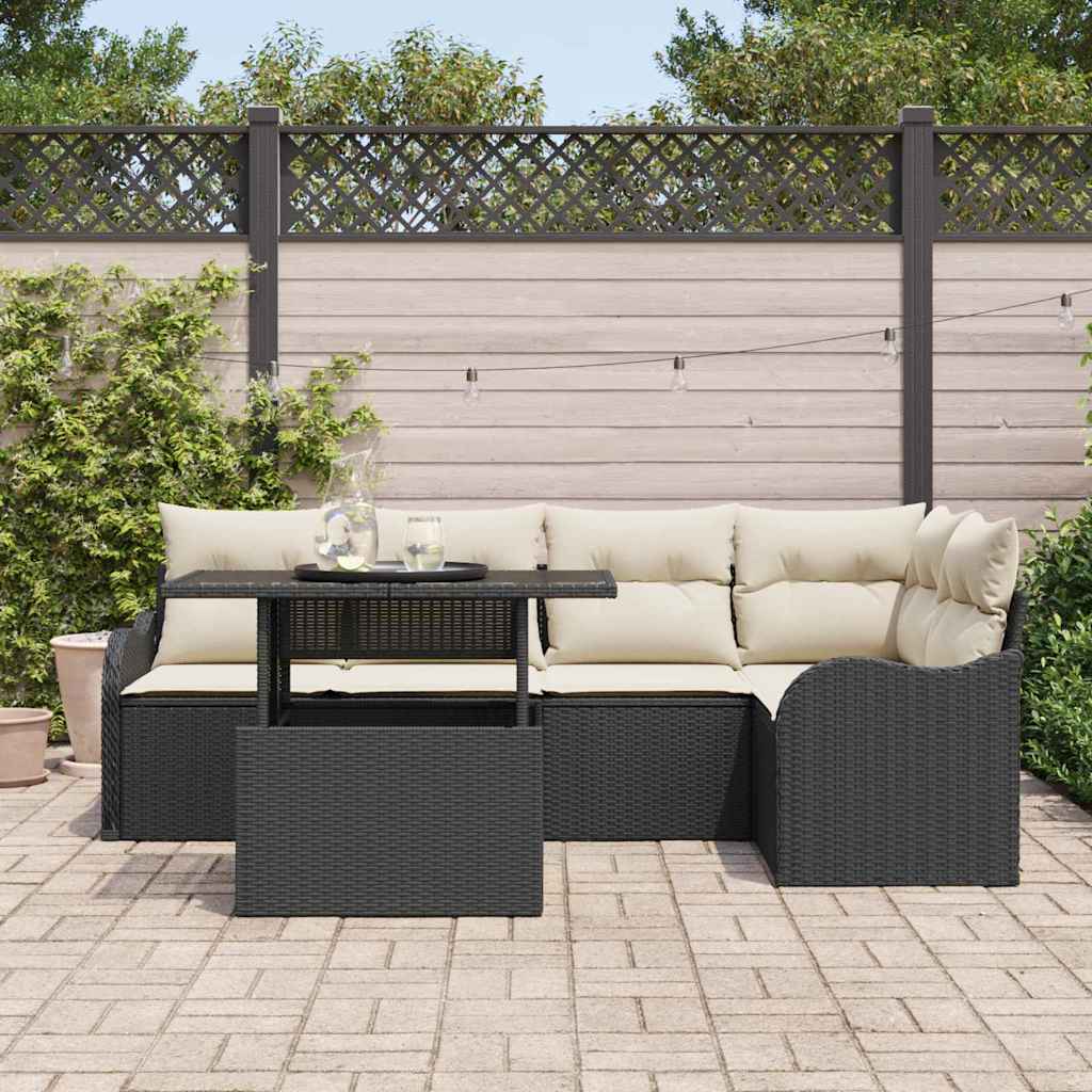 vidaXL Essgruppe mit Kissen 6 pcs Schwarz Poly Rattan