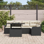 vidaXL Essgruppe mit Kissen 6 pcs Schwarz Poly Rattan
