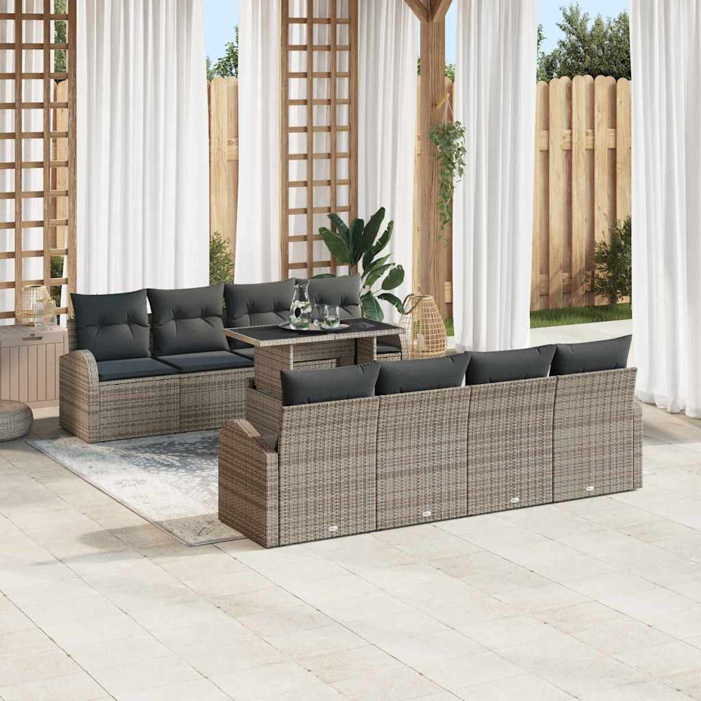 vidaXL Gartensofa-set mit Speicher 9 pcs Grau Poly-Rattan