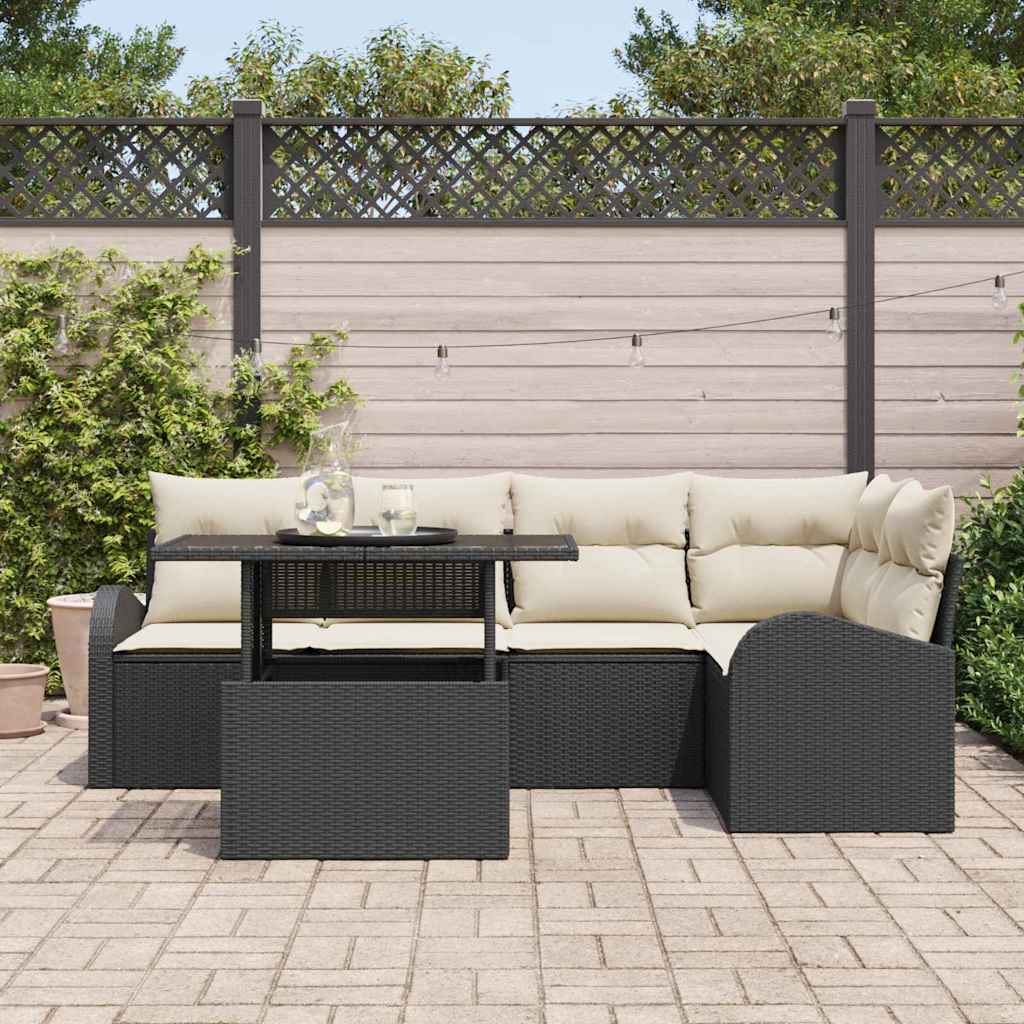 vidaXL Gartensofa-set mit Speicher 6 pcs Schwarz und Creme Poly-Rattan