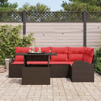 vidaXL Garten-Sofa-Set mit Kissen 6 pcs Braun und Rot Poly-Rattan