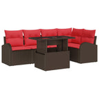 vidaXL Garten-Sofa-Set mit Kissen 6 pcs Braun und Rot Poly-Rattan