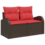 vidaXL Garten-Sofa-Set mit Kissen 6 pcs Braun und Rot Poly-Rattan