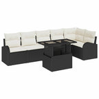 vidaXL Garten-Sofa-Set mit Kissen 7 pcs Schwarz und Creme Poly-Rattan