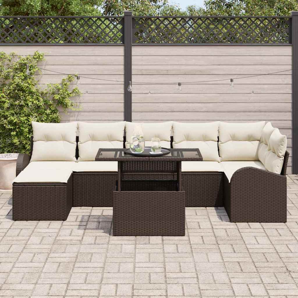 vidaXL Garten-Sofa-Set mit Kissen 8 pcs Braun und Creme