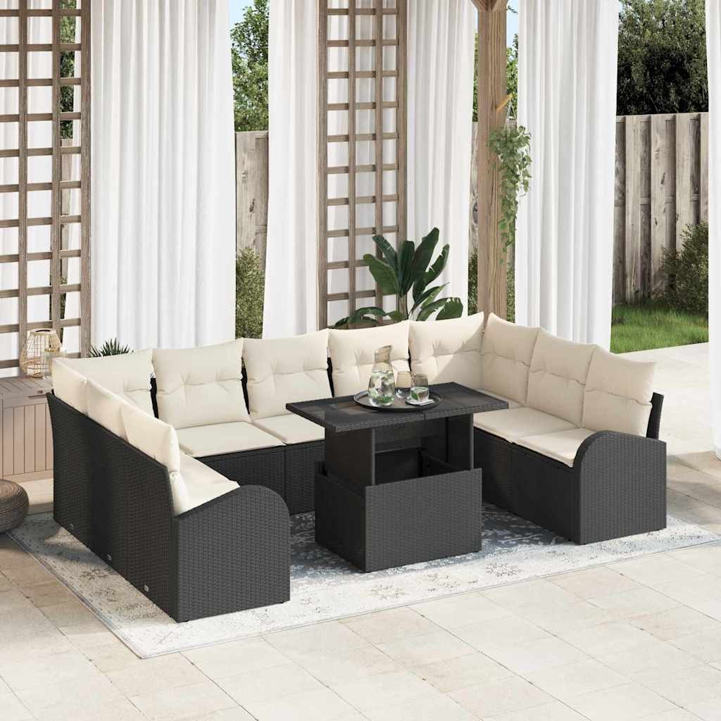 vidaXL Gartensofa-set mit Kissen 10 pcs Schwarz und Creme Poly-Rattan