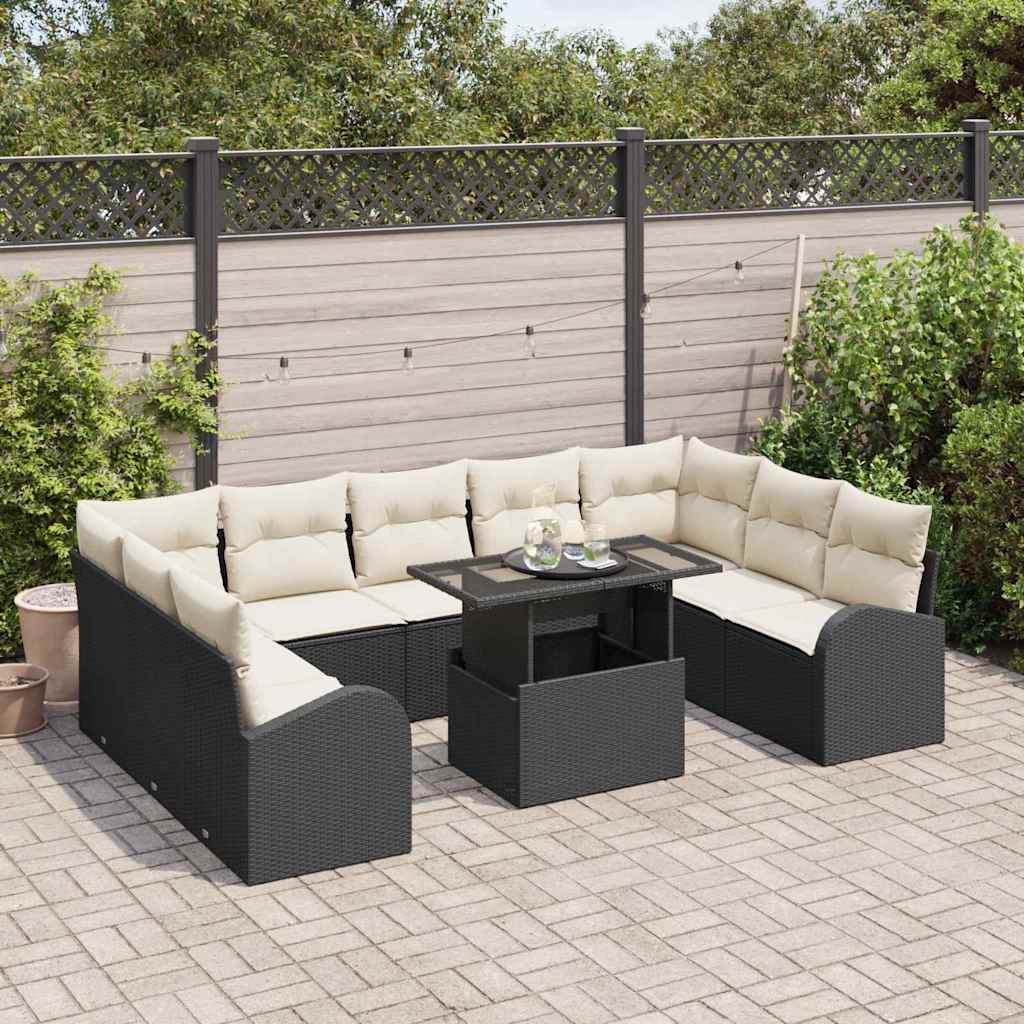 vidaXL Gartensofa-set mit Kissen 10 pcs Schwarz und Creme Poly-Rattan