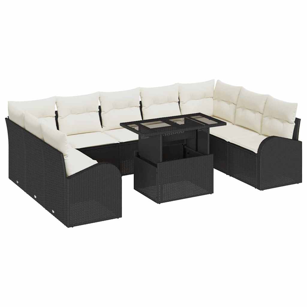 vidaXL Gartensofa-set mit Kissen 10 pcs Schwarz und Creme Poly-Rattan