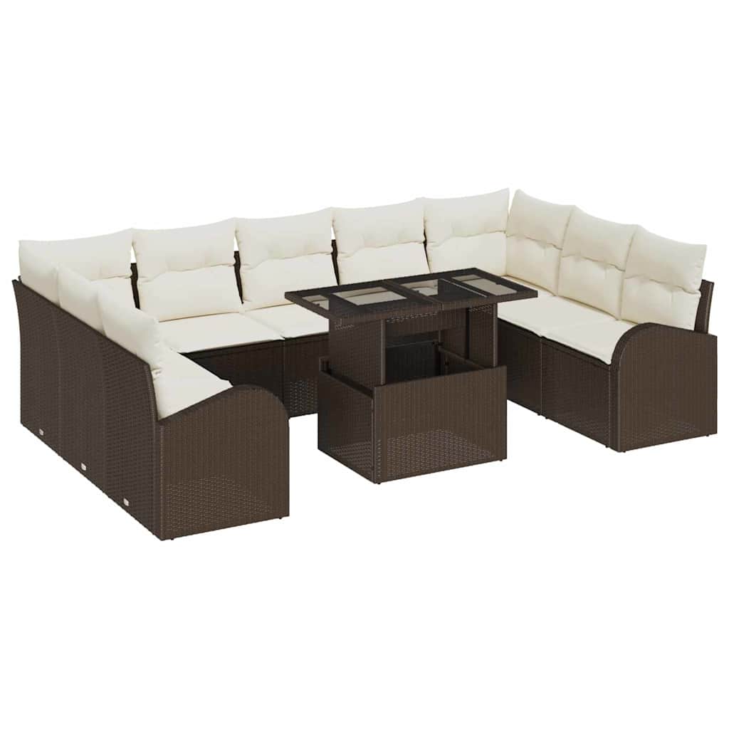 vidaXL Gartensofa-set mit Speicher 10 pcs Braun und Creme Poly-Rattan