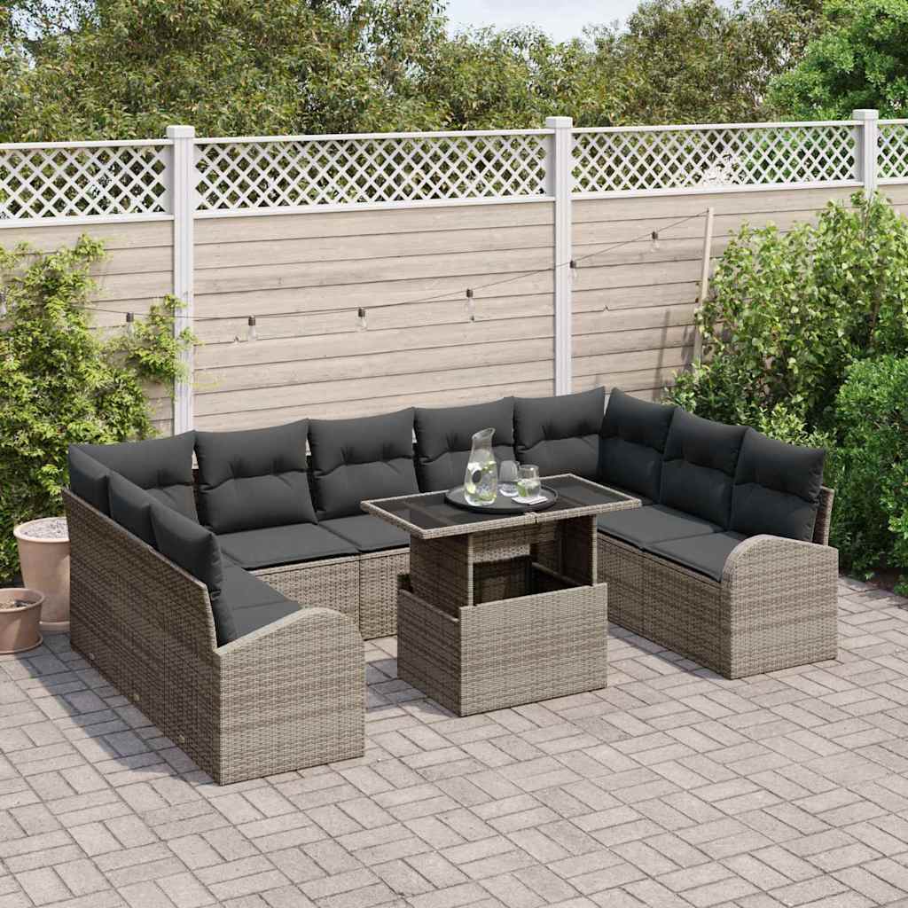 vidaXL Gartensofa-set mit Speicher mit Kissen 10 pcs Grau Poly-Rattan