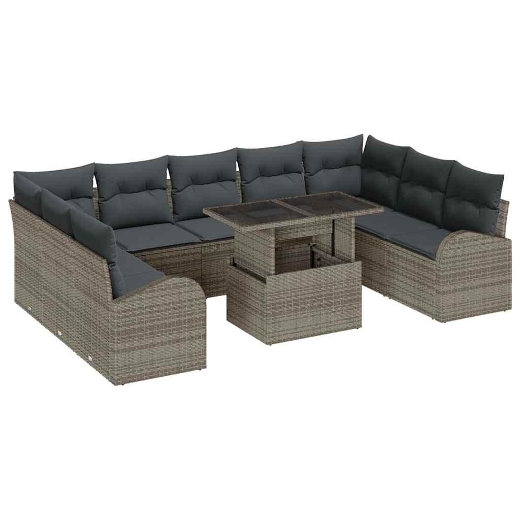 vidaXL Gartensofa-set mit Speicher mit Kissen 10 pcs Grau Poly-Rattan