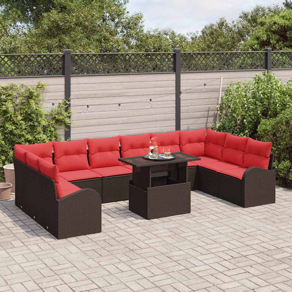 vidaXL Gartensofa-set mit Speicher mit Kissen 11 pcs Braun Poly-Rattan