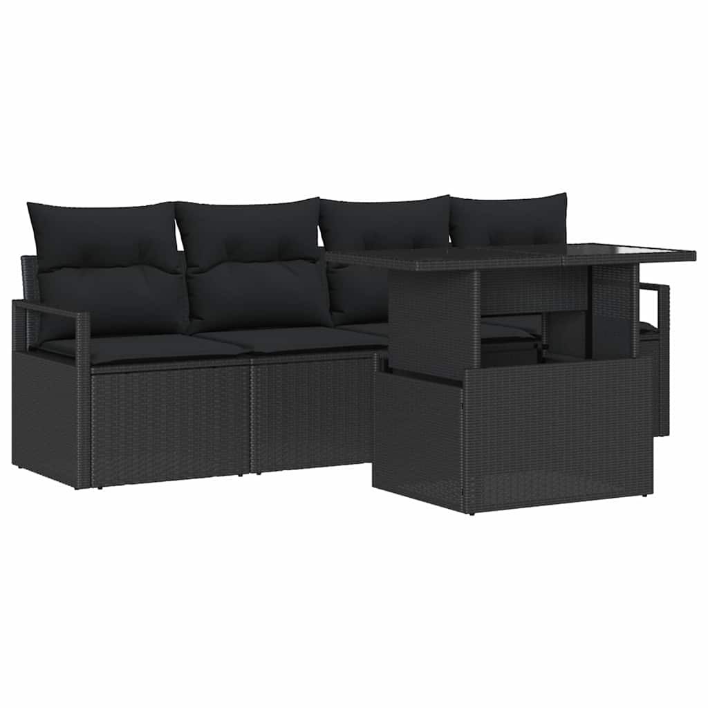 vidaXL Gartensofa-set mit Speicher 5 pcs Schwarz Poly-Rattan