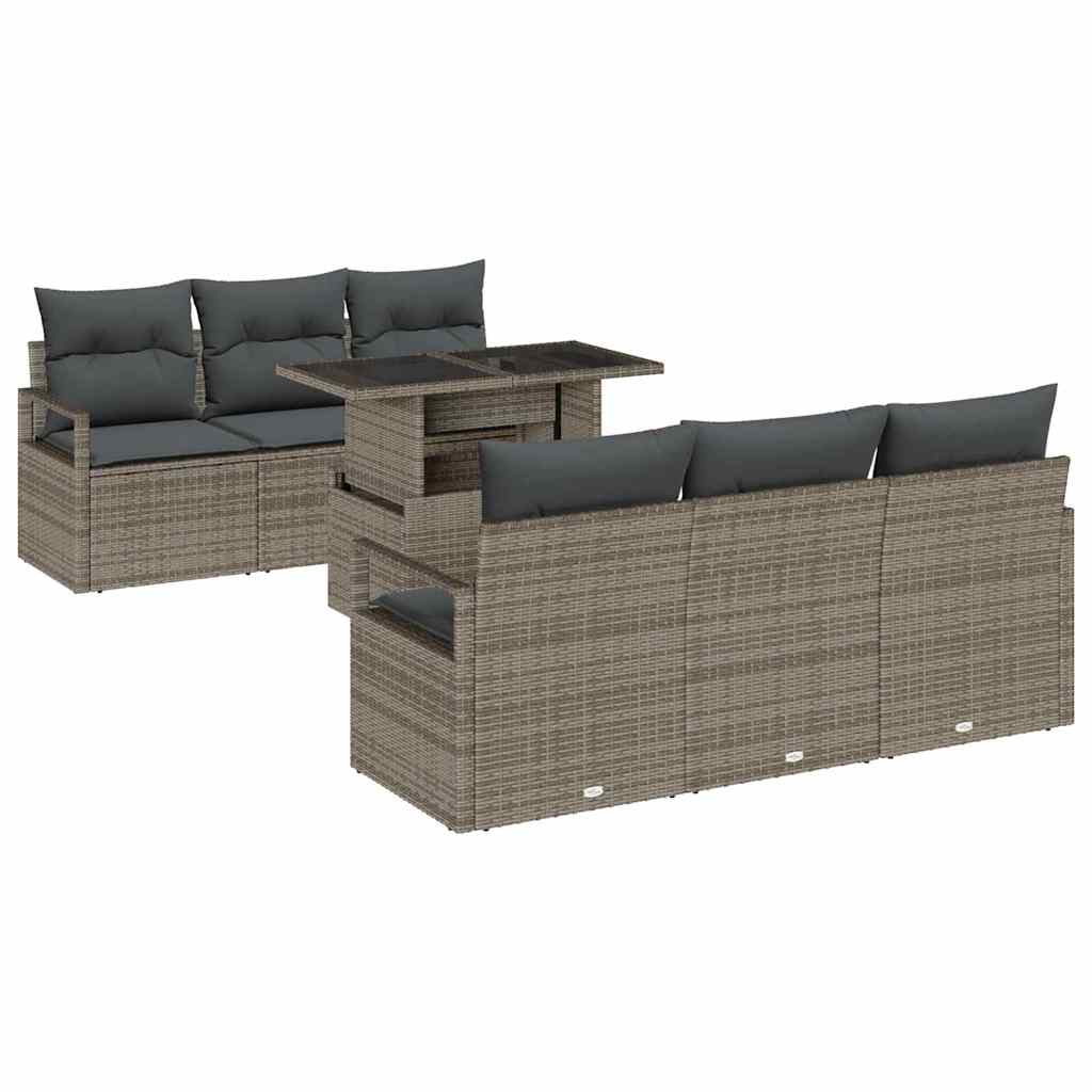 vidaXL Gartensofa-set mit Speicher mit Kissen 7 pcs Grau Poly-Rattan