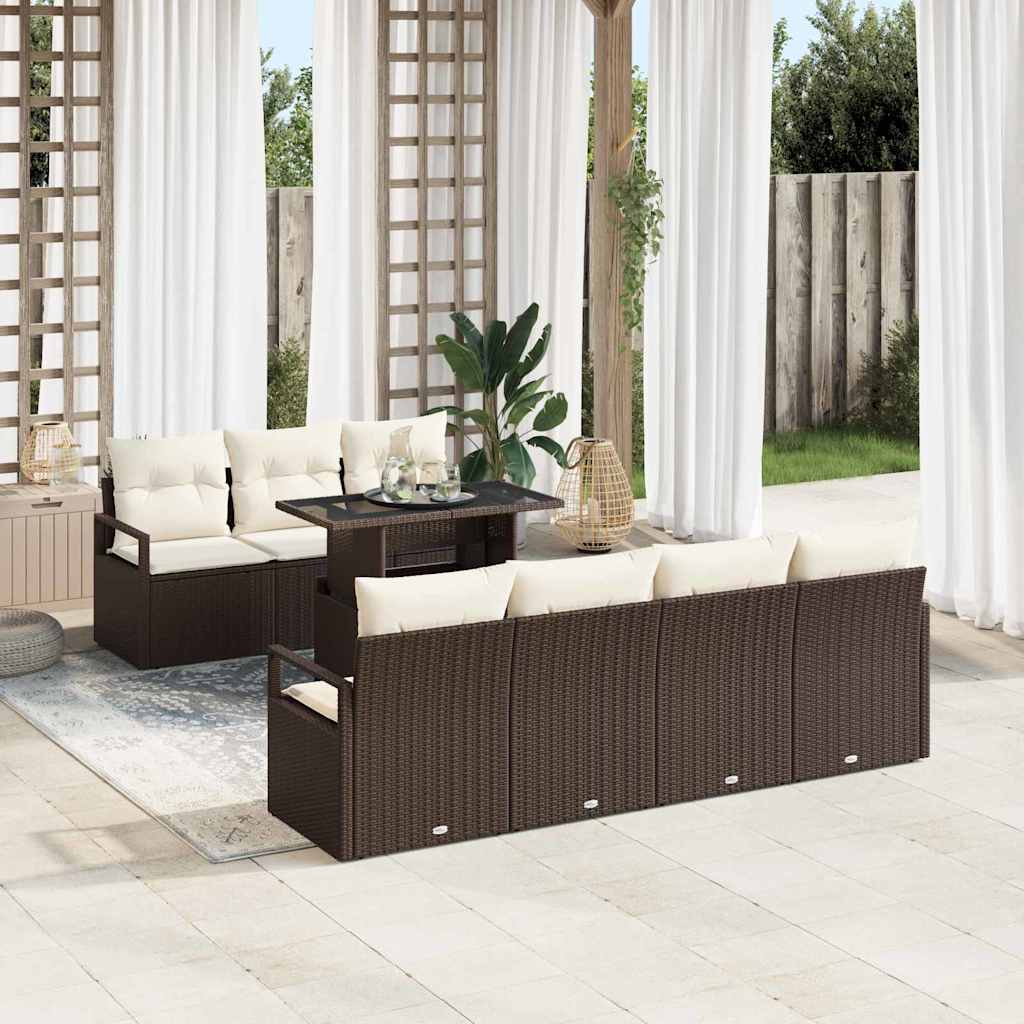 vidaXL Garten-Sofa-Set mit Kissen 8 pcs Braun und Creme Poly-Rattan