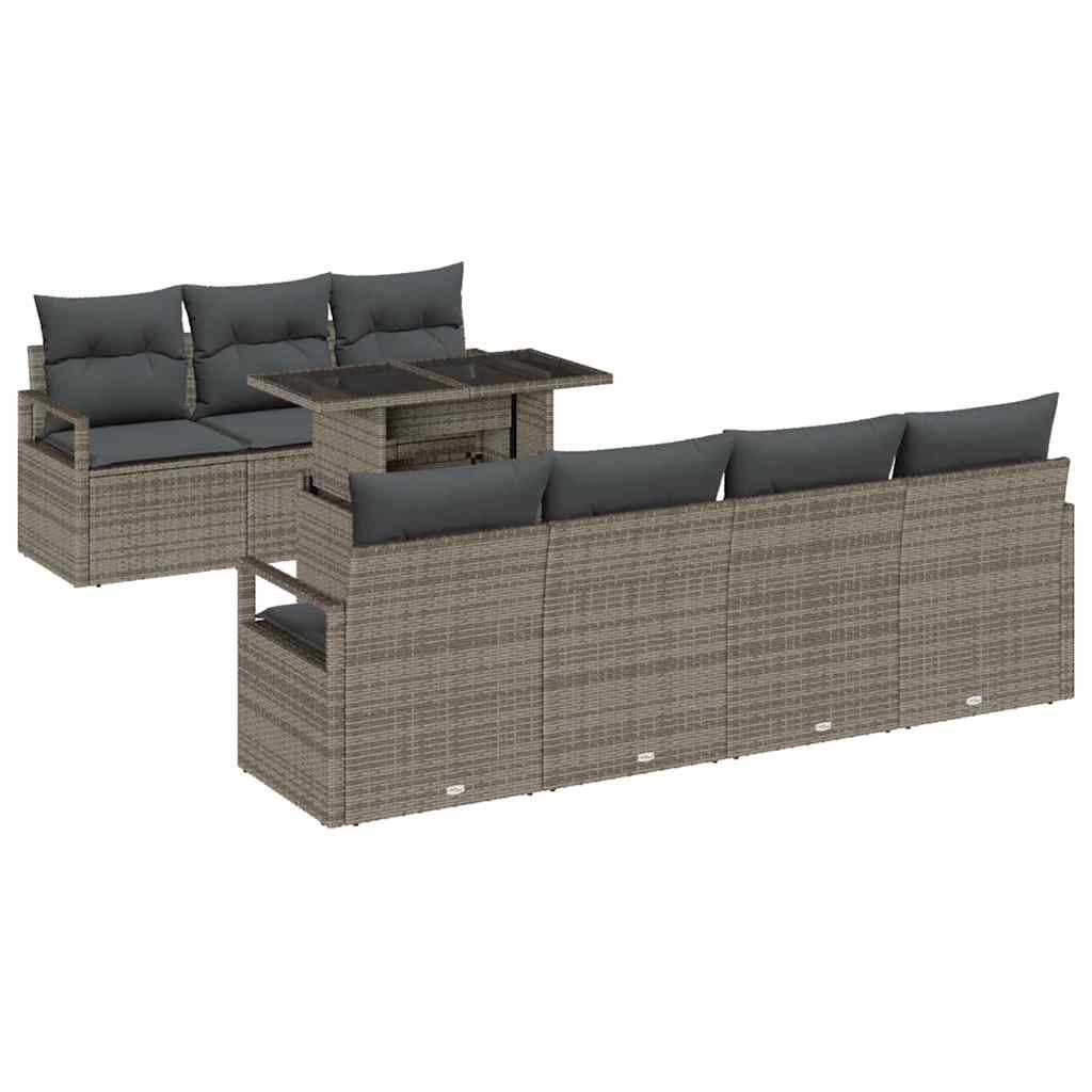 vidaXL Gartensofa-set mit Speicher mit Kissen 8 pcs Grau Poly-Rattan