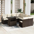 vidaXL Garten-Sofa-Set mit Kissen 9 pcs Braun und Creme Poly-Rattan