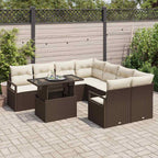 vidaXL Garten-Sofa-Set mit Kissen 9 pcs Braun und Creme Poly-Rattan