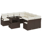 vidaXL Garten-Sofa-Set mit Kissen 9 pcs Braun und Creme Poly-Rattan