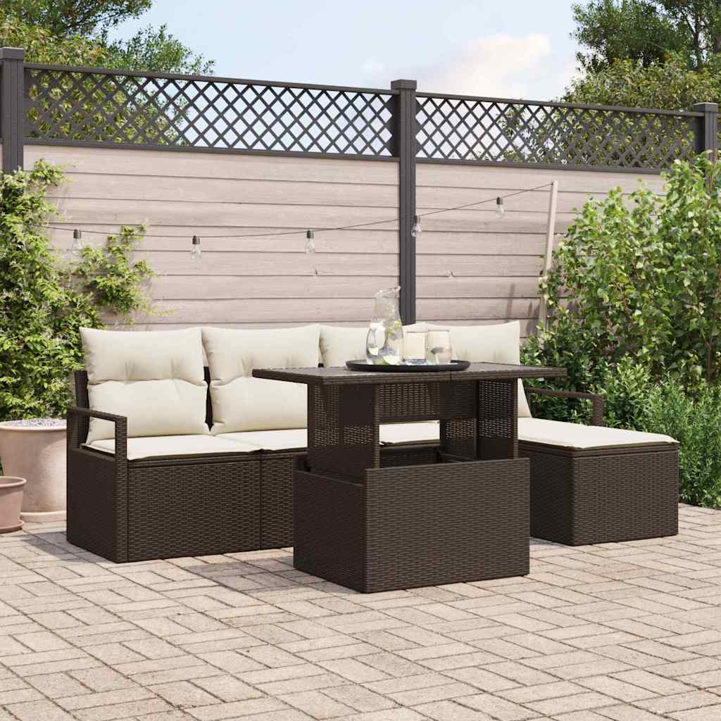 vidaXL Garten-Sofa-Set mit Kissen 6 pcs Braun und Creme
