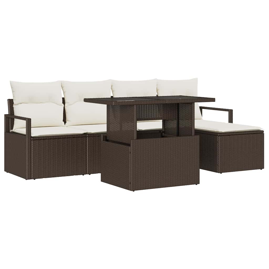 vidaXL Garten-Sofa-Set mit Kissen 6 pcs Braun und Creme