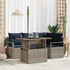 vidaXL Garten-Sofa-Set 5 pcs Grau und Marineblau Poly-Rattan