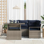 vidaXL Garten-Sofa-Set 5 pcs Grau und Marineblau Poly-Rattan