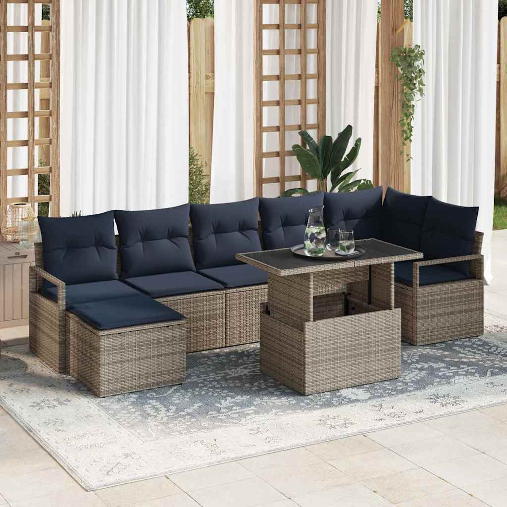 vidaXL Gartensofa-set 8 pcs Grau und Marineblau Poly-Rattan