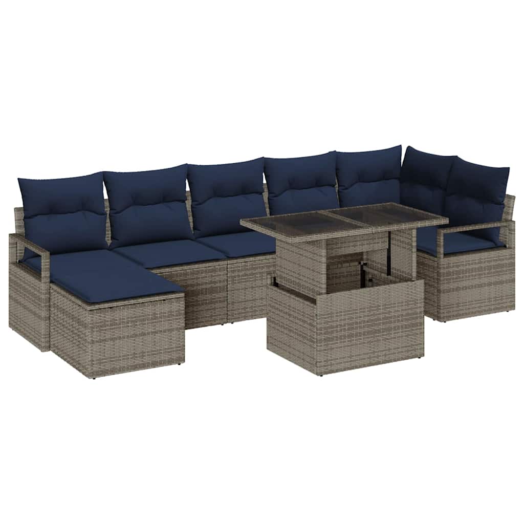 vidaXL Gartensofa-set 8 pcs Grau und Marineblau Poly-Rattan