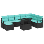 vidaXL Garten-Sofa-Set mit Kissen mit Speicher 9 pcs Schwarz und blau