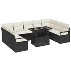 vidaXL Garten-Sofa-Set mit Kissen 10 pcs Schwarz und Creme Poly-Rattan