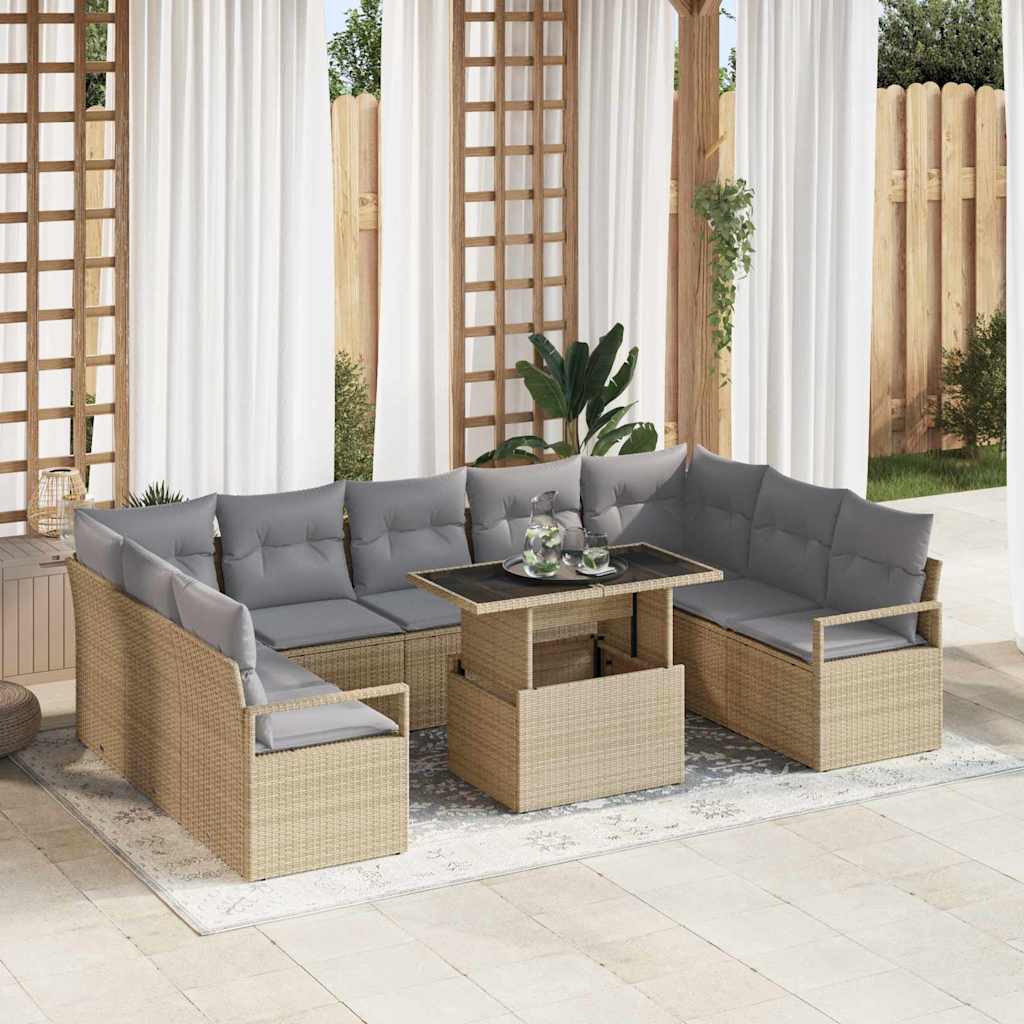 vidaXL Garten-Sofa-Set 10 pcs Beige und Hellgrau Poly-Rattan