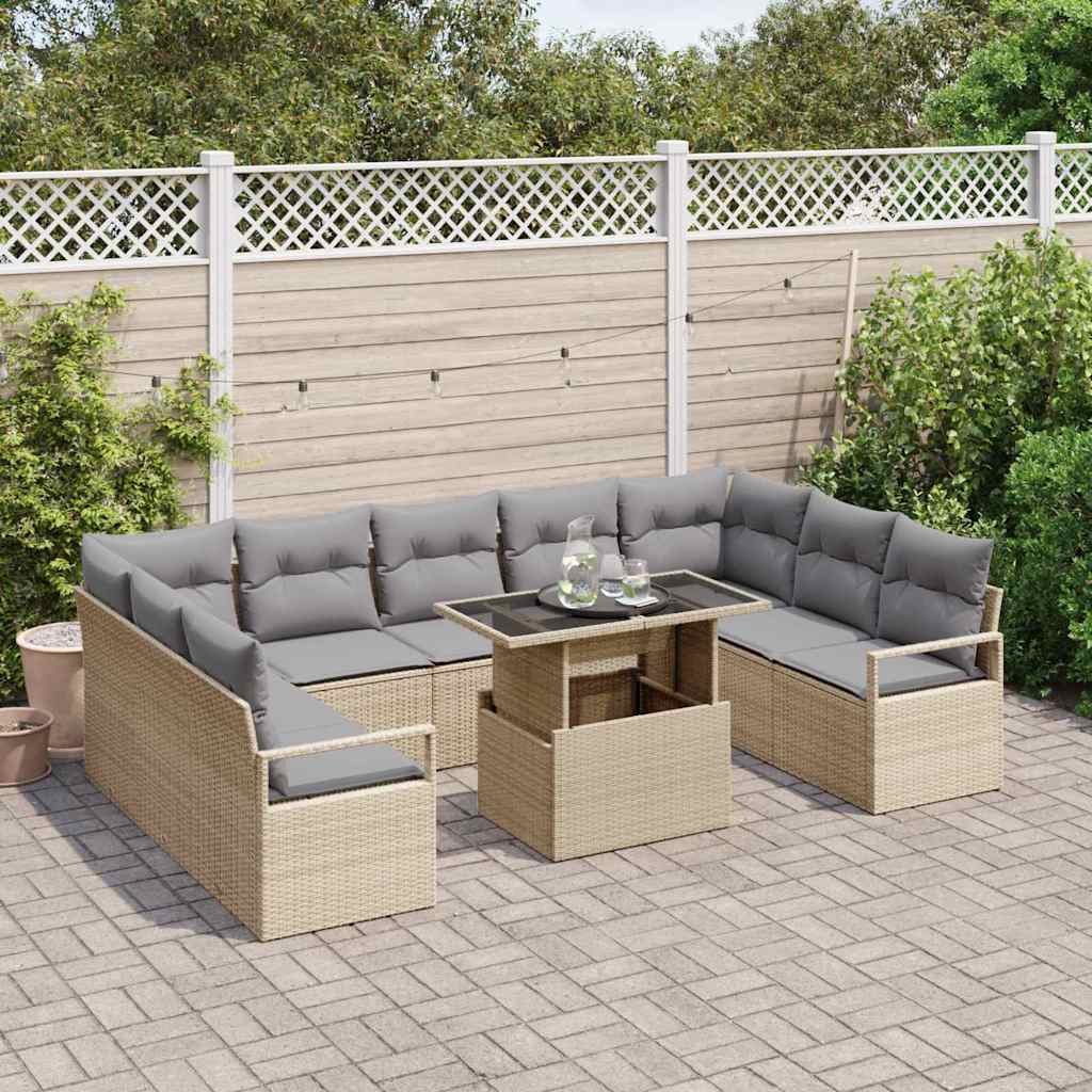 vidaXL Garten-Sofa-Set 10 pcs Beige und Hellgrau Poly-Rattan