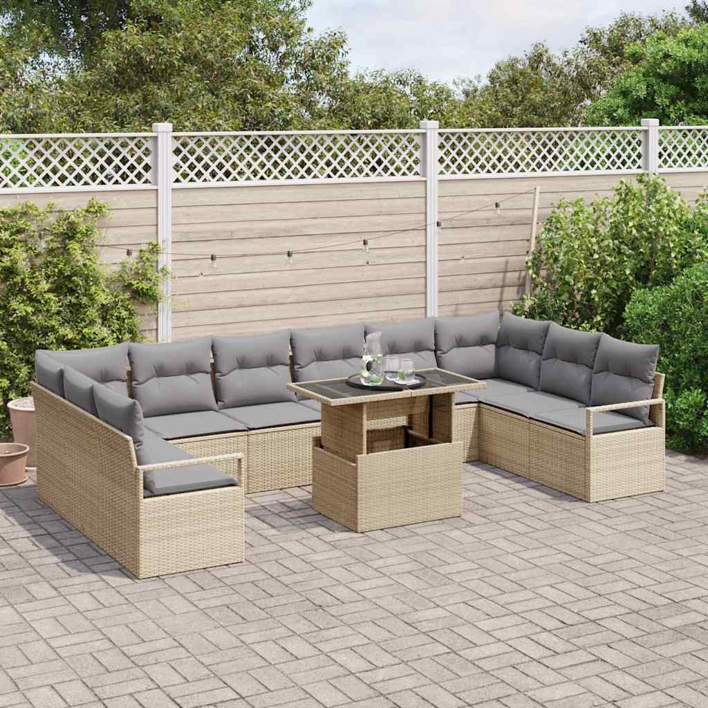 vidaXL Garten-Sofa-Set 11 pcs Beige und Hellgrau Poly-Rattan