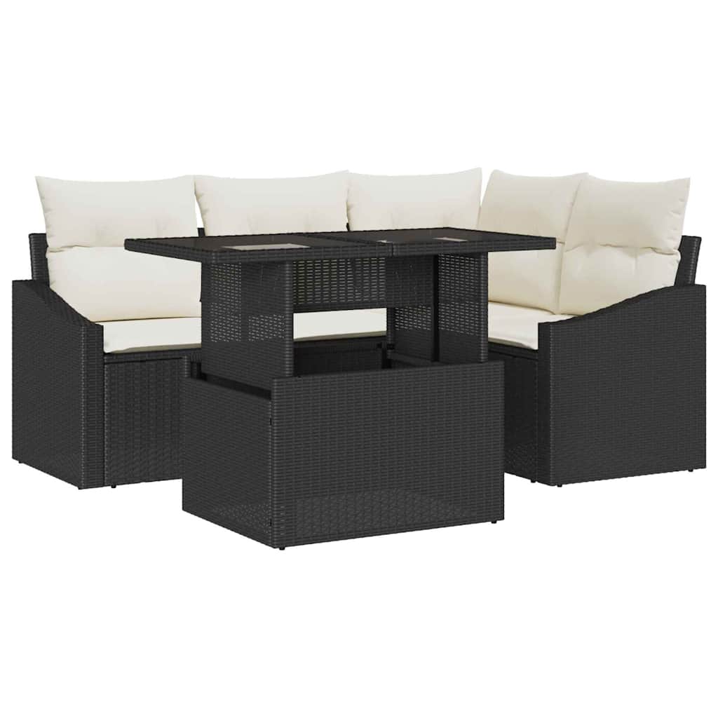 vidaXL Gartensofa-set mit Kissen 5 pcs Schwarz und Creme Poly-Rattan