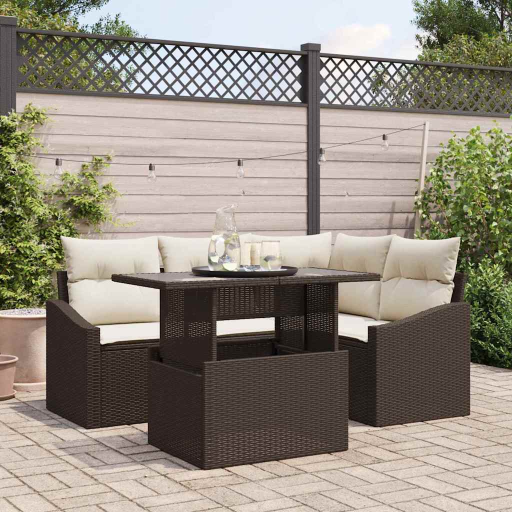 vidaXL Gartensofa-set mit Kissen 5 pcs Schwarz und Creme Poly-Rattan