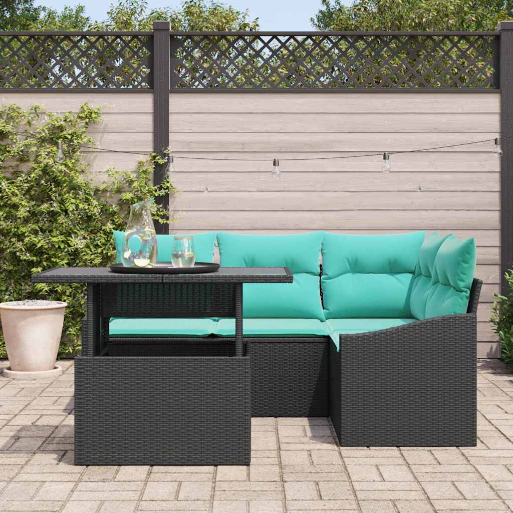 vidaXL Garten-Sofa-Set mit Kissen mit Speicher 5 pcs Schwarz und blau
