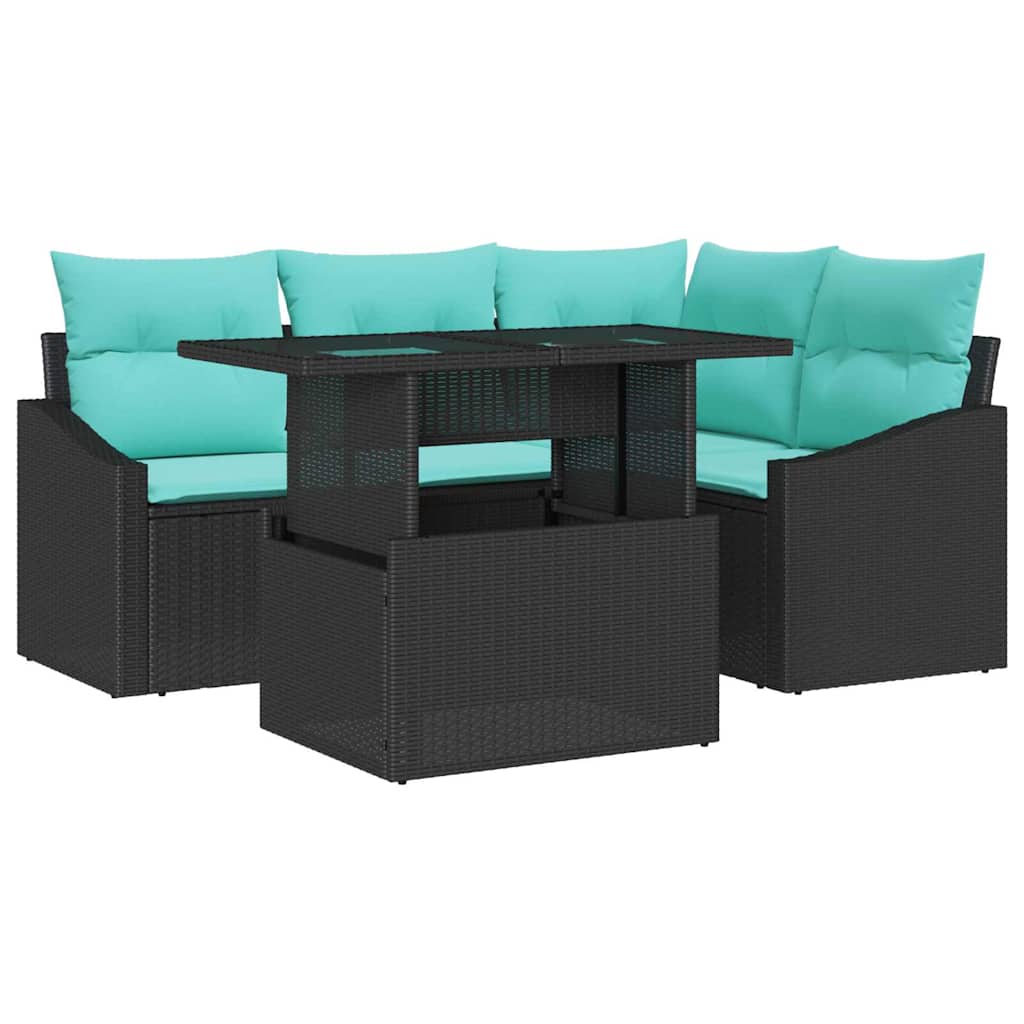 vidaXL Garten-Sofa-Set mit Kissen mit Speicher 5 pcs Schwarz und blau