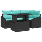 vidaXL Garten-Sofa-Set mit Kissen mit Speicher 5 pcs Schwarz und blau