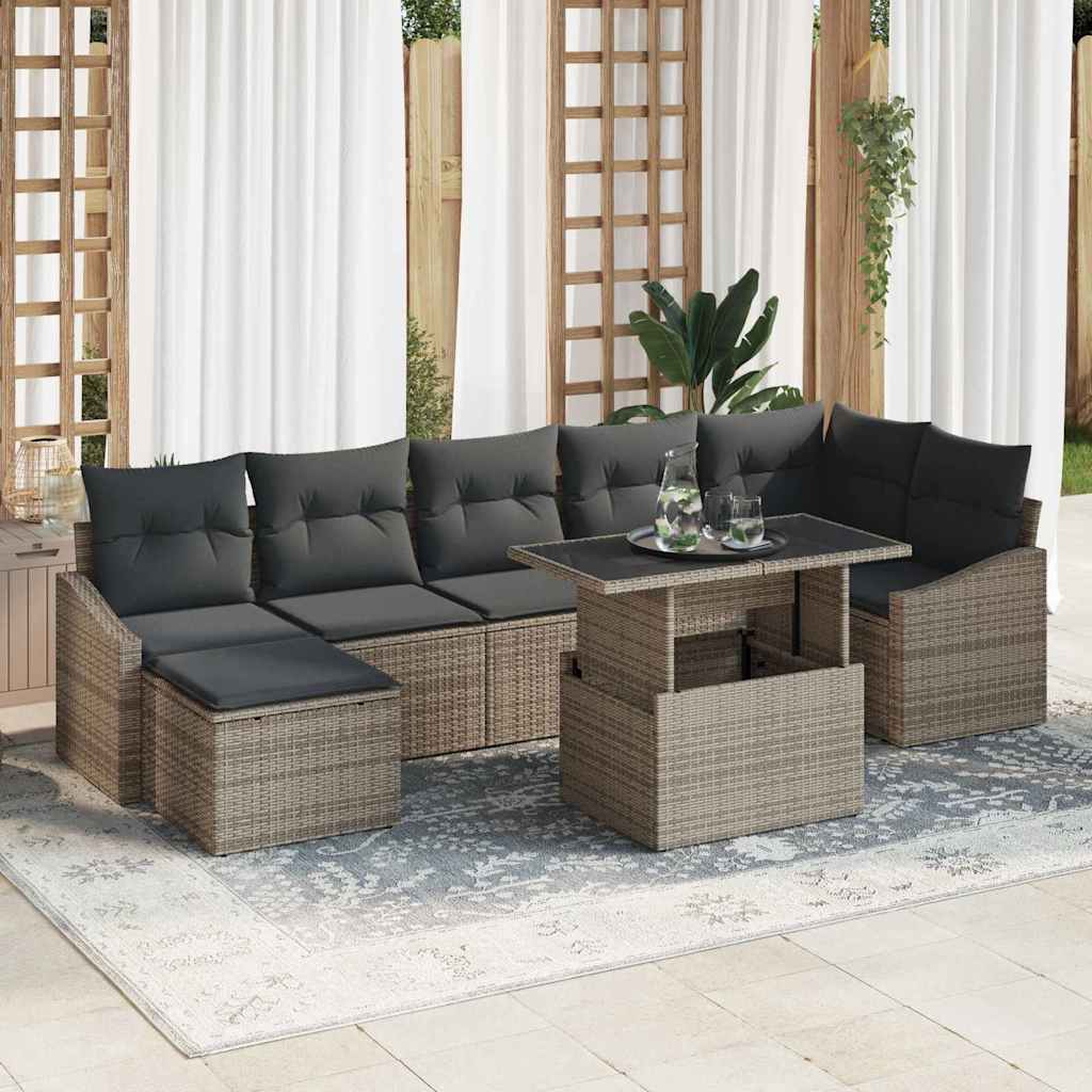 vidaXL Gartensofa-set mit Kissen mit Speicher 8 pcs Grau Poly-Rattan