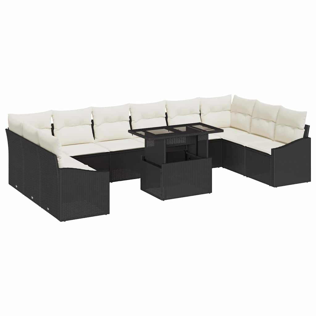 vidaXL Sofa Set mit Kissen 11 pcs Schwarz und Creme Poly-Rattan