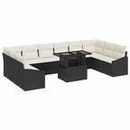 vidaXL Sofa Set mit Kissen 11 pcs Schwarz und Creme Poly-Rattan
