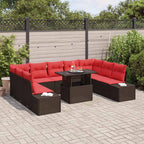 vidaXL Garten-Sofa-Set mit Kissen mit Speicher 10 pcs Braun und Rot