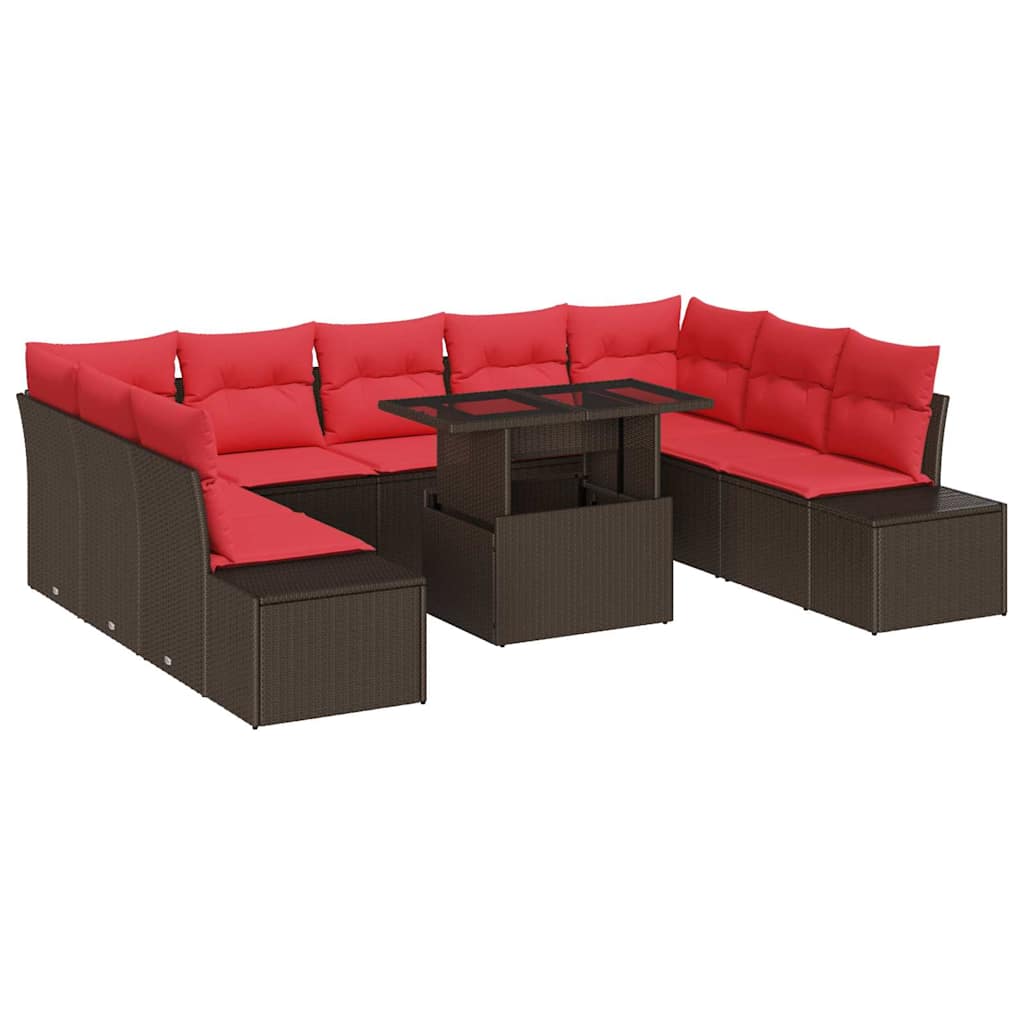 vidaXL Garten-Sofa-Set mit Kissen mit Speicher 10 pcs Braun und Rot