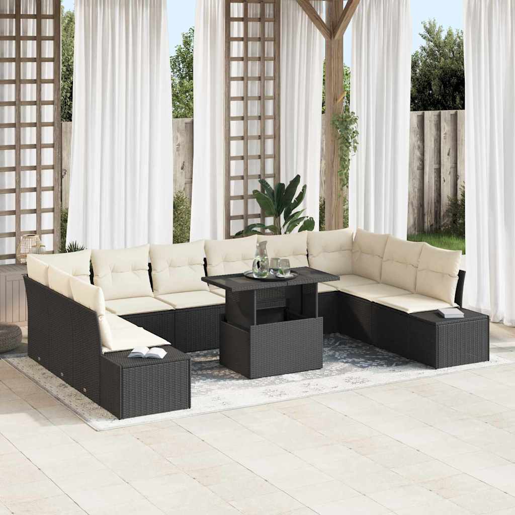 vidaXL Garten-Sofa-Set mit Kissen 11 pcs Schwarz und Creme