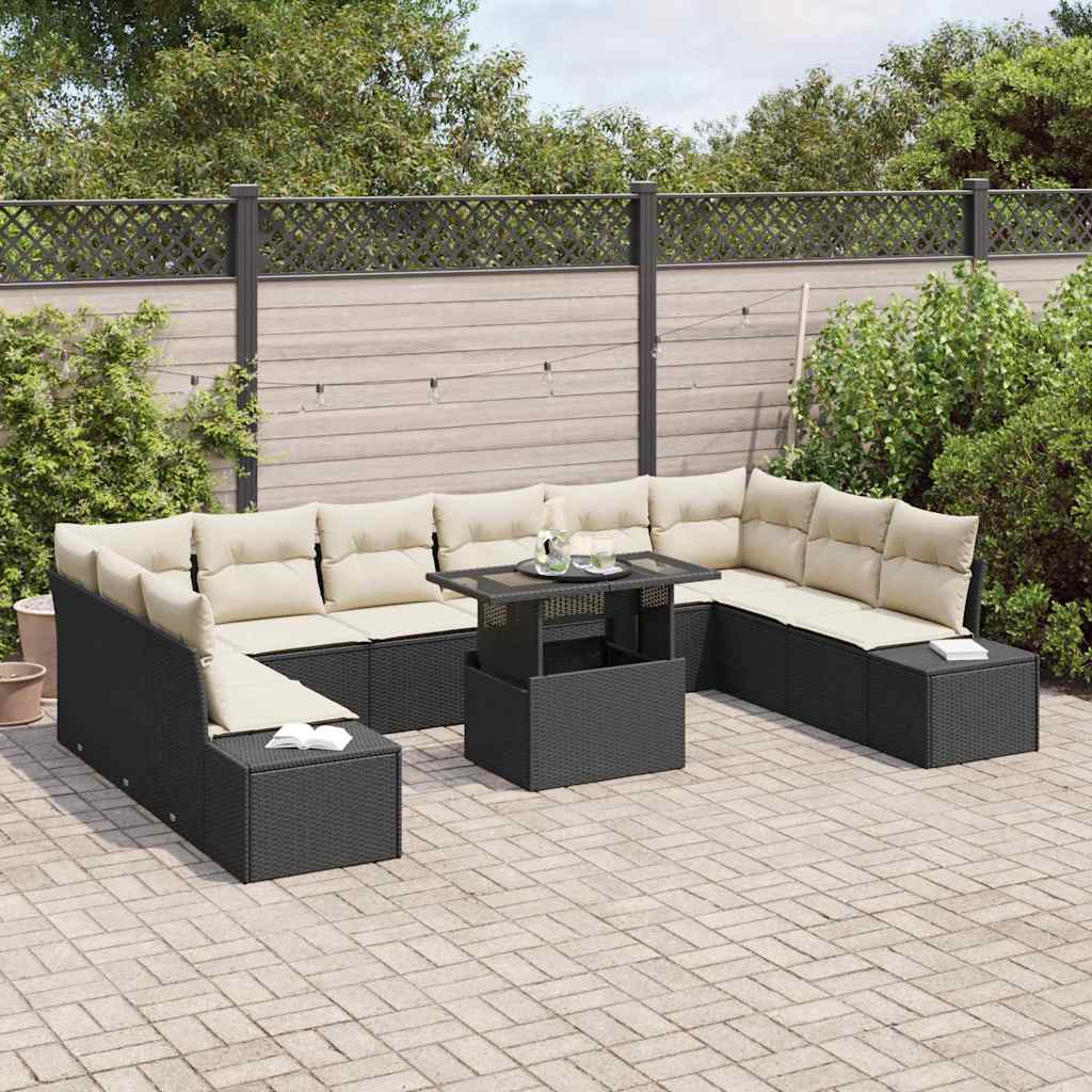 vidaXL Garten-Sofa-Set mit Kissen 11 pcs Schwarz und Creme