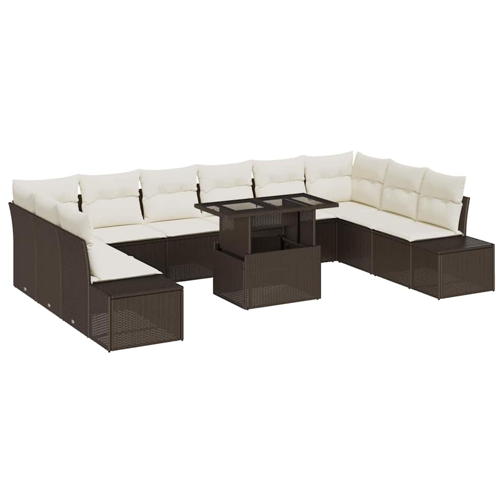vidaXL Garten-Sofa-Set mit Kissen mit Speicher 11 pcs Braun und Creme