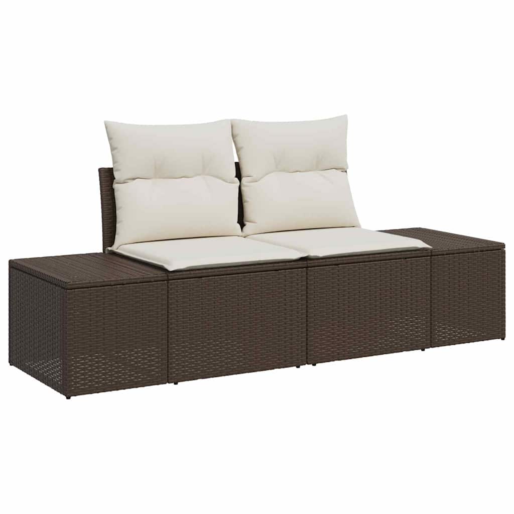 vidaXL Garten-Sofa-Set mit Kissen mit Speicher 11 pcs Braun und Creme